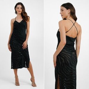 NEW | Topshop | Sheer Burn Out Animal Midi Slip Dress In Black | Sz 4